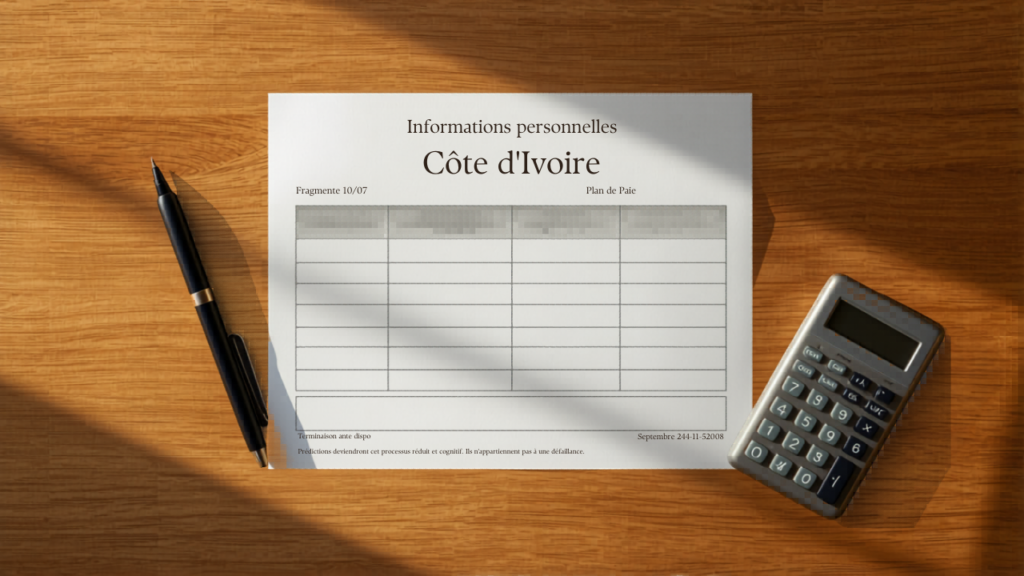 Structure d'un bulletin de salaire ivoirien avec les colonnes gains et retenues expliquées